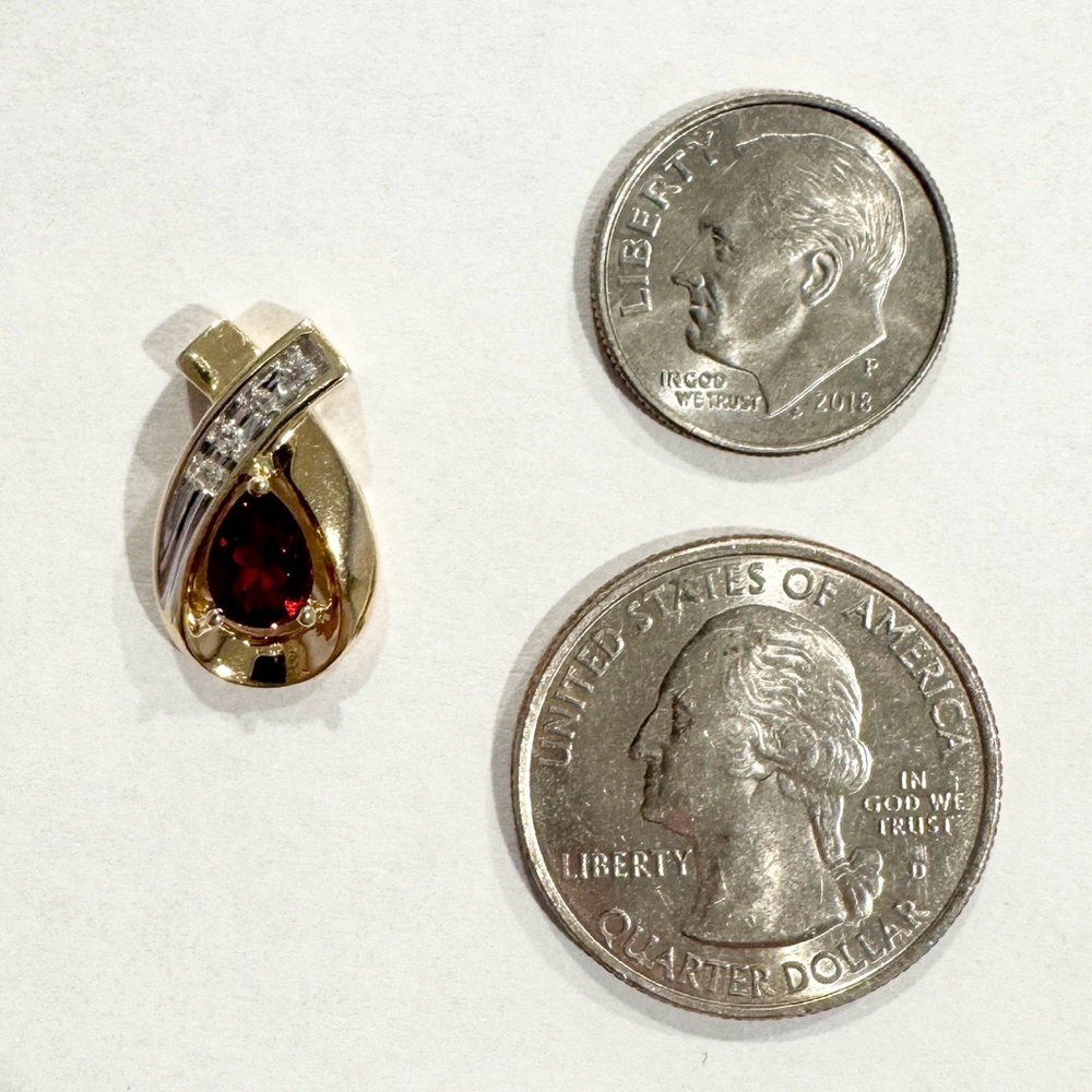14K Garnet Diamond 0.75 Carat regal red teardrop white yellow gold pendant - Picture 12 of 12